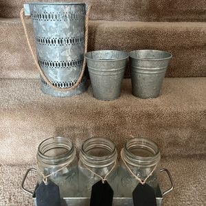 Glass Holder with Chalk Boards & Galvanized Buckets